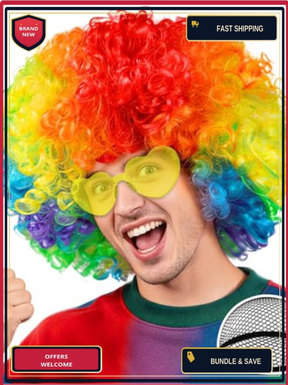 Curly Afro Wig Set Heart Sunglasses Wig Cap Disco Party Costume